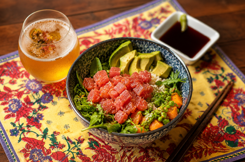 Spicy Tuna Poke Bowl with Avocado, Rice & Vegetables