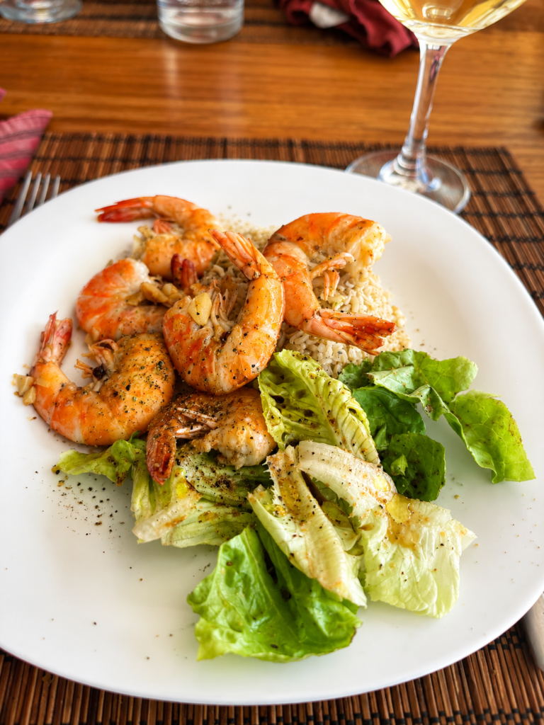 Garlic Shrimp with Brown Rice & Butter Lettuce Salad