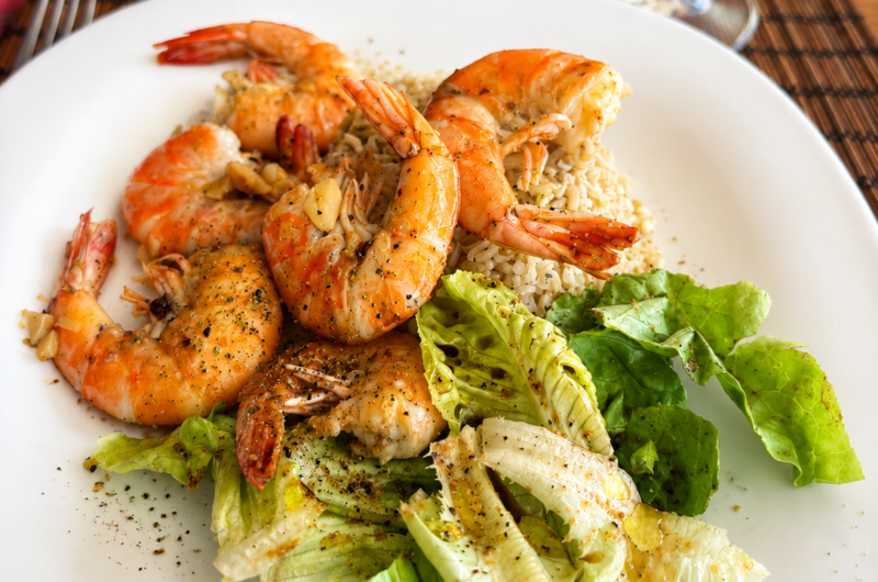 Garlic Shrimp with Brown Rice & Fresh Green Salad