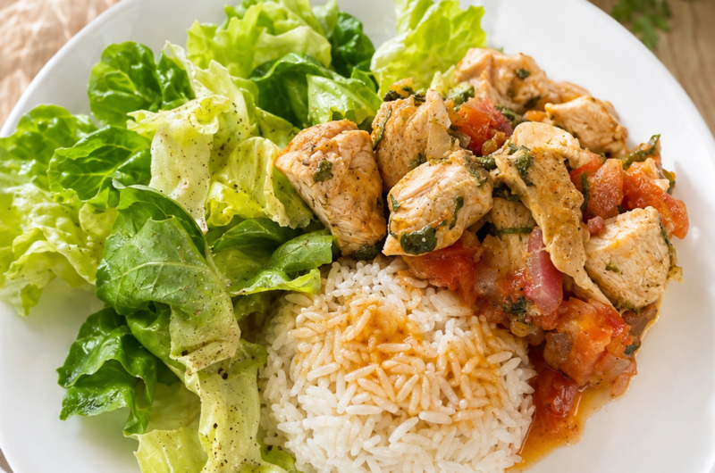 Mediterranean Lemon Chicken Bowl with Brown Rice, Tomato & Cilantro