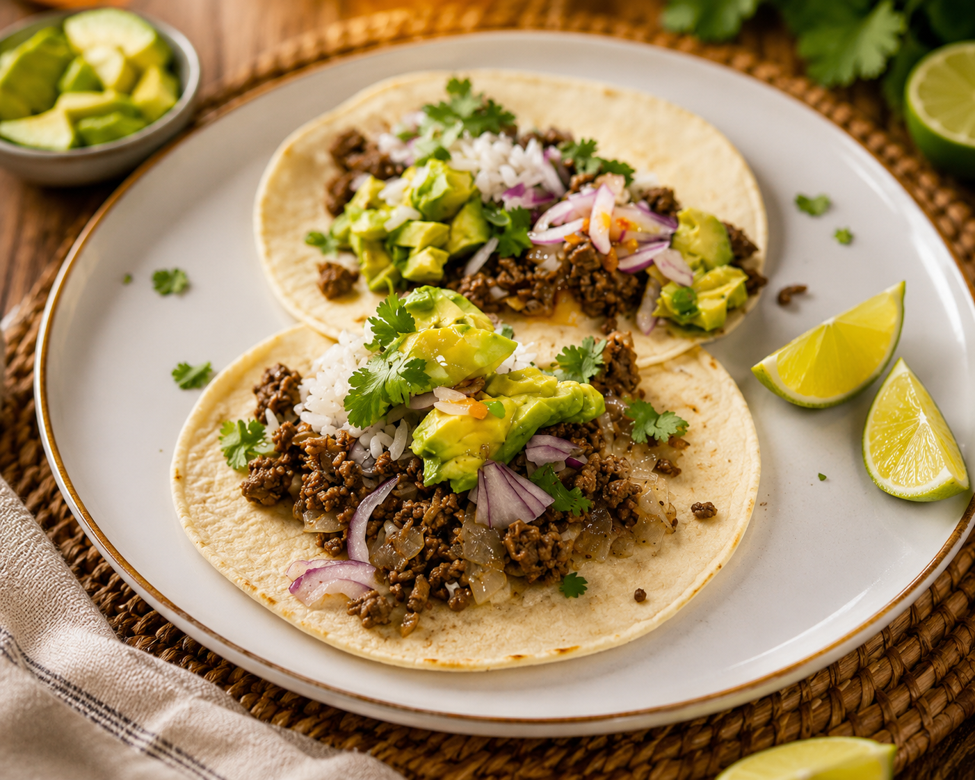 Tacos de Carne con Tortilla de Yuca Amazónica, Aguacate y Salsa de Maracuyá