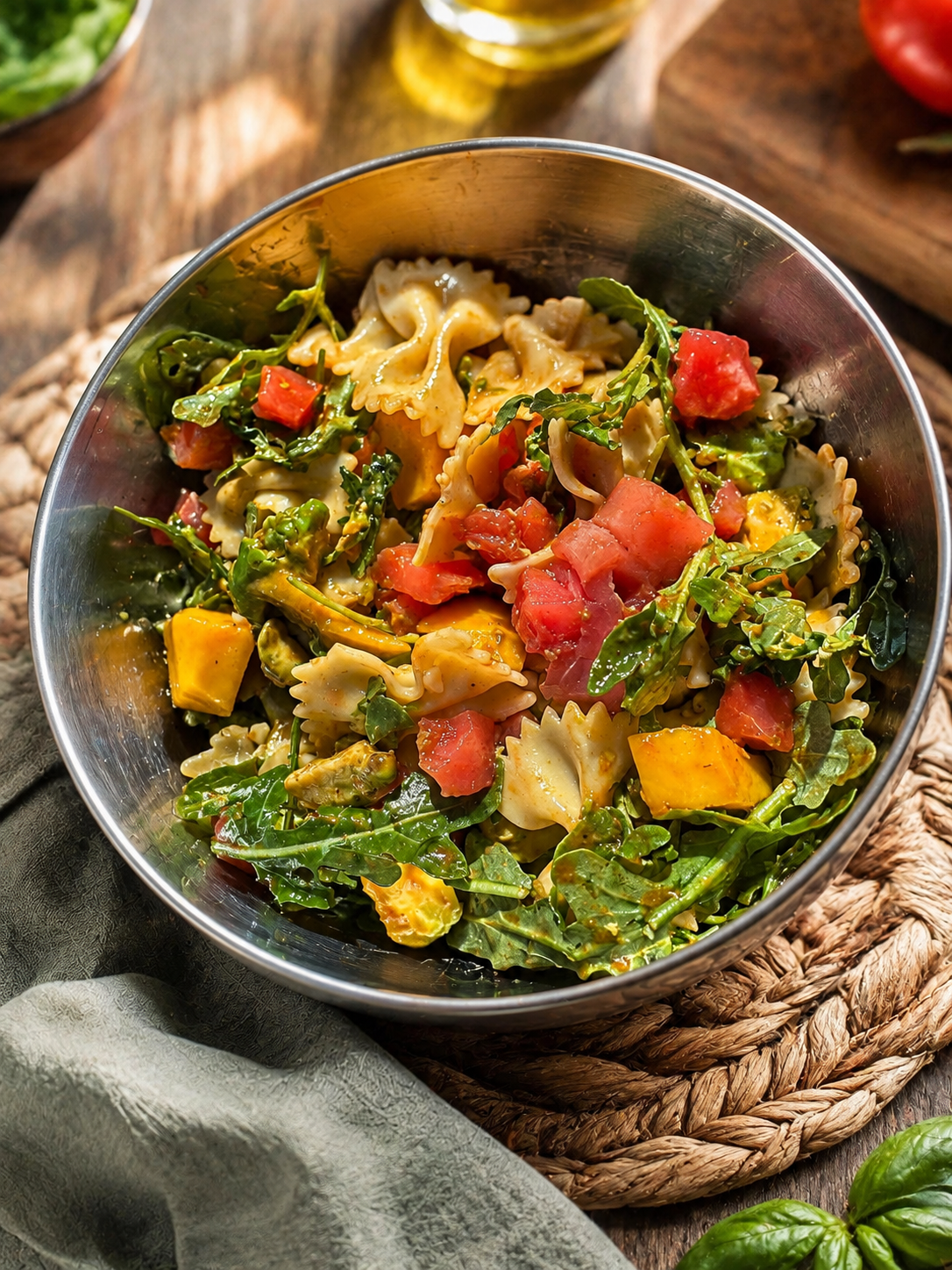Ensalada de Pasta Mediterránea con Atún Ahi y Mango
