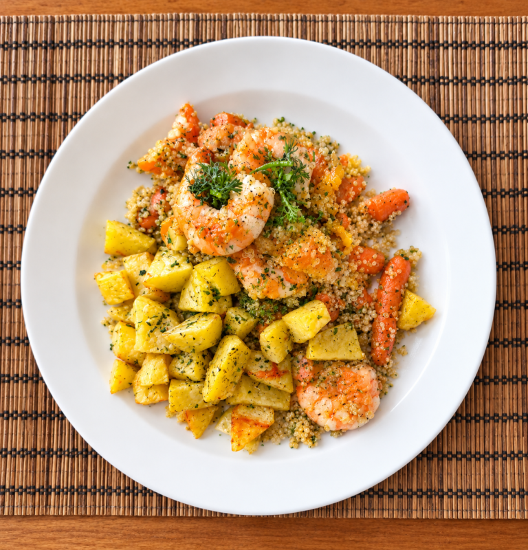 Quinoa with Shrimp, Lemon Carrots & Air Fryer Potatoes