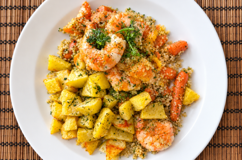 Quinoa with Shrimp, Lemon Carrots & Air Fryer Potatoes