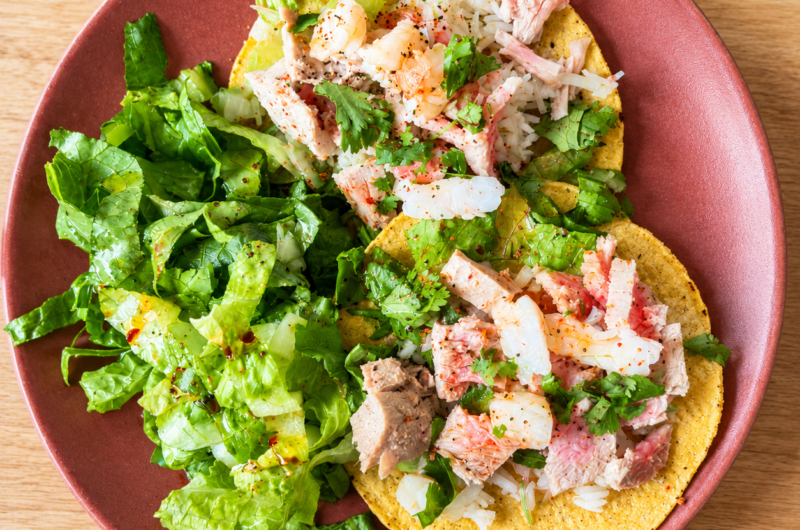 Seafood Tostadas with Crisp Green Salad